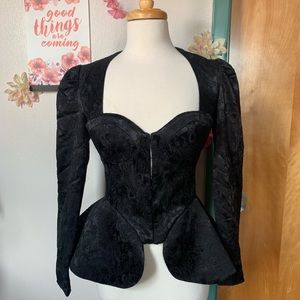 Bebe Peplum Corset Black Lace Embroidered Top ♥️